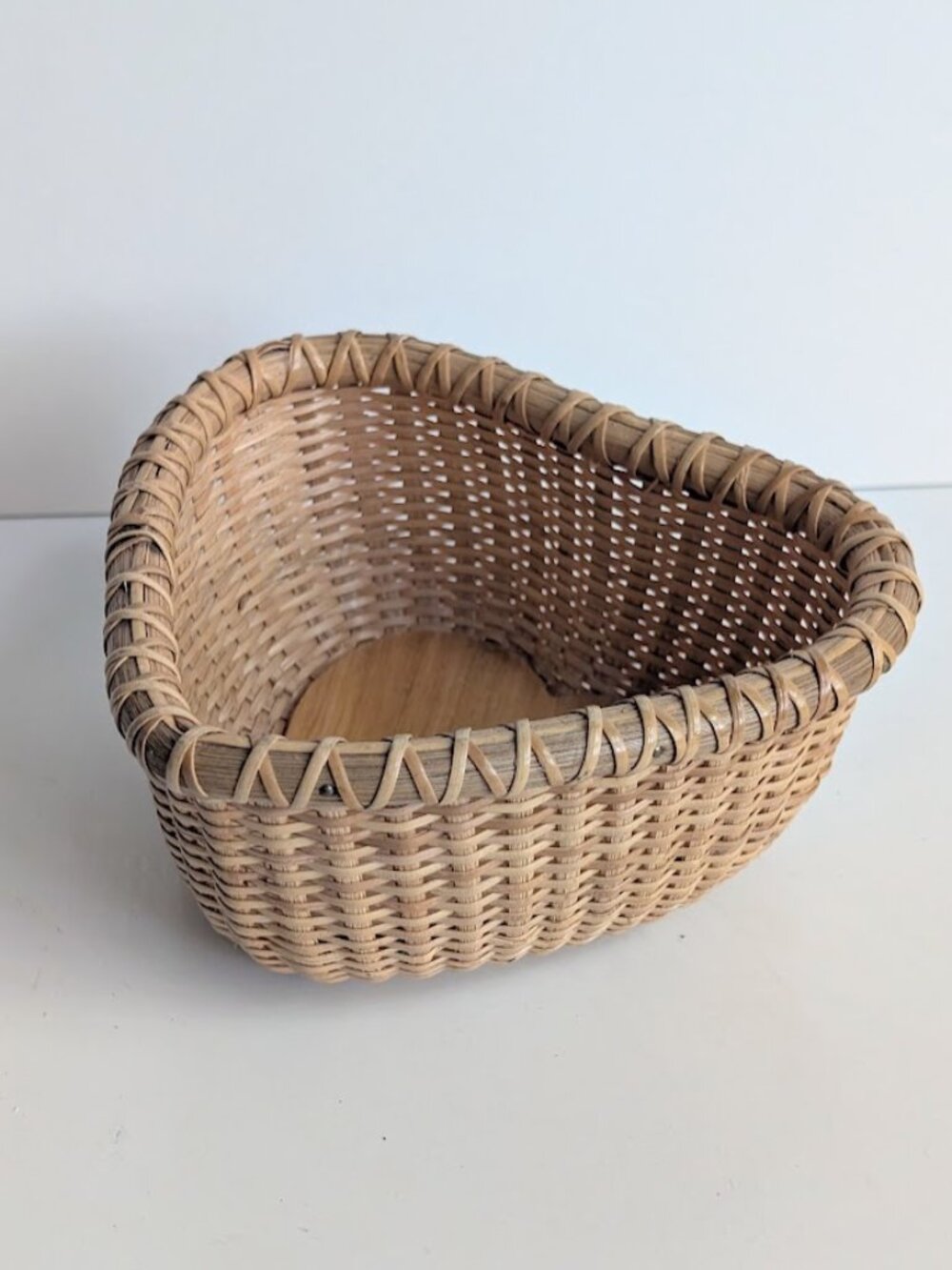 Nantucket Style Lightship Basket 6" Heart Shape Vintage Basket w/ Wood Bottom